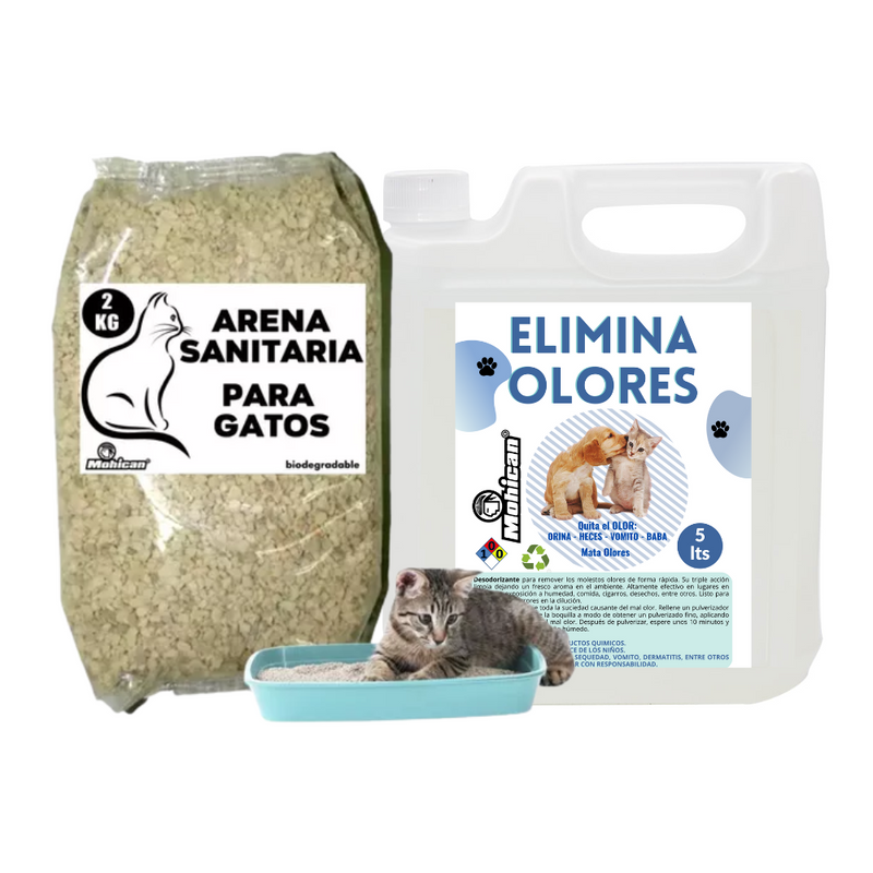 PROMO ELIMINADOR OLORES DE MASCOTAS 5LTS + ARENA GATOS 2KGS