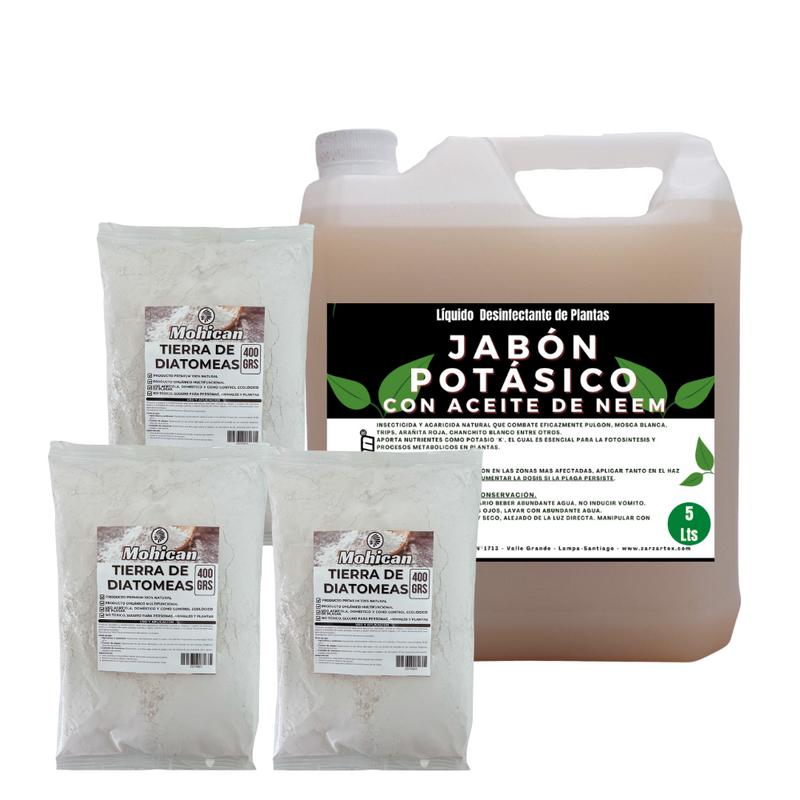 PROMO JABÓN POTÁSICO ACEITE NEEM 5LTS+TIERRA DIATOMEAS 1,2KG