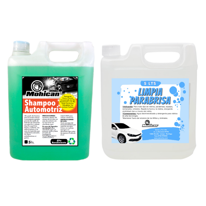 PROMO SHAMPOO PARA AUTOS + LIMPIA PARABRISAS BIDÓN 5 LTS C/U