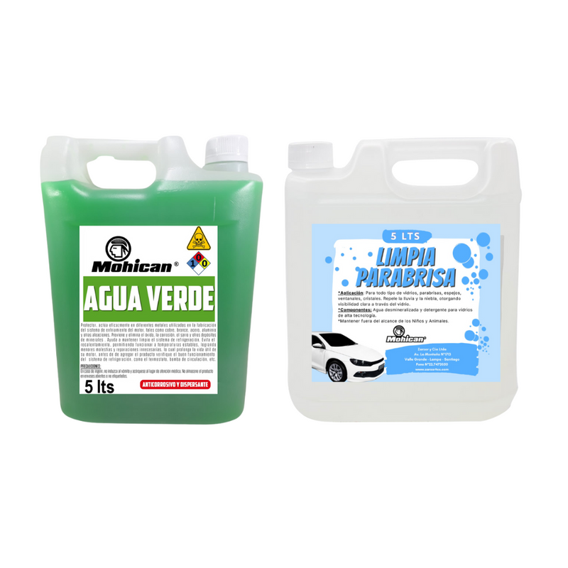 PROMO AGUA VERDE 5 LTS + LIMPIA PARABRISAS 5 LTS MOHICAN