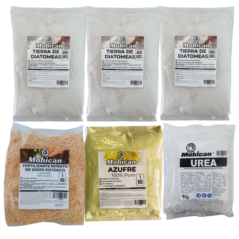 PROMO AZUFRE + UREA + SALITRE 1KG + TIERRA DIATOMEAS 1,2 KG